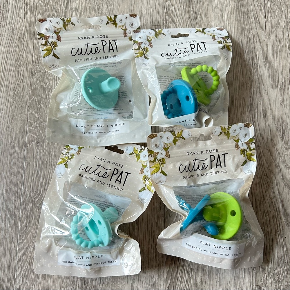 6 Ryan & Rose Cutie Pat Pacifier and Teether Flat Starter Kit